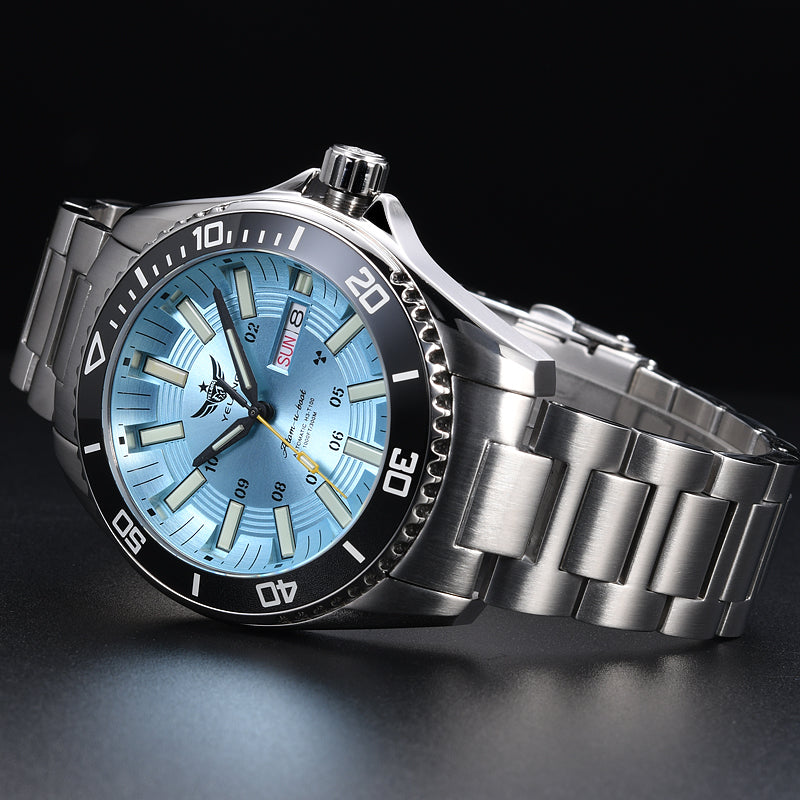 YELANG Men Military Watch 44mm T100 Tritium Luminous Automatic Watches Sport Mechanical Wristwatch 300M Waterproof Sapphire Week Date