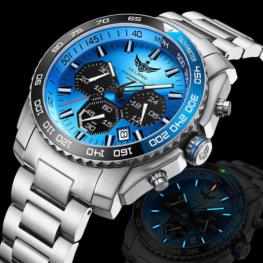 Yelang Men Chronograph Watch 44MM T100 Tritium Luminous Military Watches Pilot Wristwatch Eco-Drive Solar 100M Waterproof Sapphire