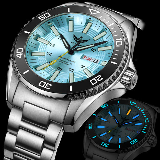 YELANG Men Military Watch 44mm T100 Tritium Luminous Automatic Watches Sport Mechanical Wristwatch 300M Waterproof Sapphire Week Date