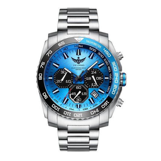 Yelang Men Chronograph Watch 44MM T100 Tritium Luminous Military Watches Pilot Wristwatch Eco-Drive Solar 100M Waterproof Sapphire